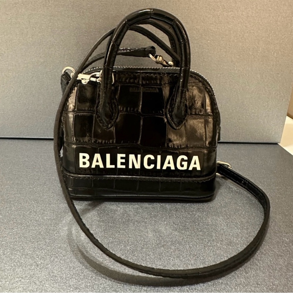 Balenciaga Logo Ville bag Crocodile embossed leather